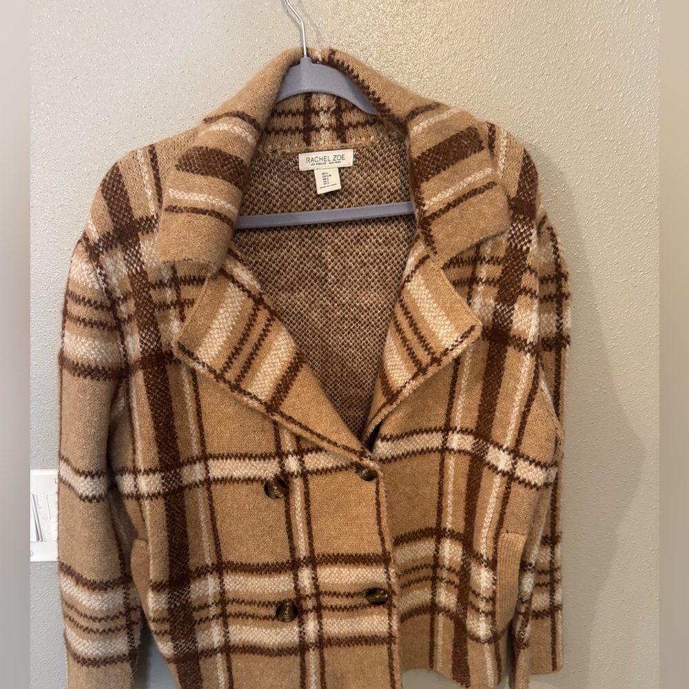 Rachel Zoe warm flannel winter jacket preppy boho cardigan neutral coat - Picture 6 of 9